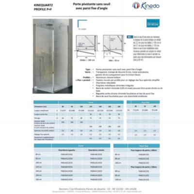 Paroi de douche fixe Kinedo Kinequartz (à coupler avec porte Kinequartz 1,20m) H2,00m L80cm