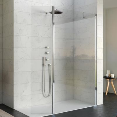 Paroi de douche fixe Kinedo Kinequartz Duo H2,00m L1,60m fixation à droite charnière et mât chromé