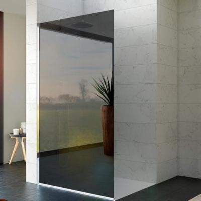 Paroi de douche fixe Kinedo Kinequartz Solo L1,40m H2,00m charnières murales verre fume finition miroir avec renfort mat
