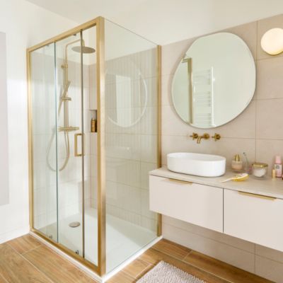Paroi de douche fixe l.80 x 195 cm, profilés aluminium finition doré brossé, GoodHome Ledava