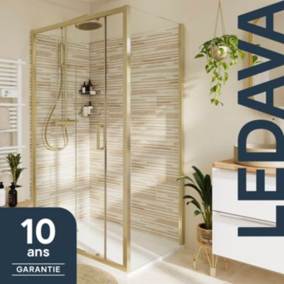Paroi de douche fixe l.80 x 195 cm, profilés aluminium finition doré brossé, GoodHome Ledava