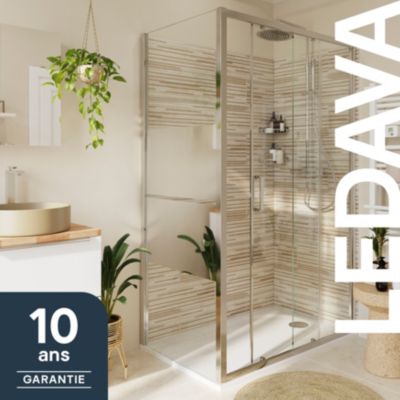 Paroi de douche fixe l.80 x H.195 cm, bandes miroir, profilés aluminium chrome, GoodHome Ledava