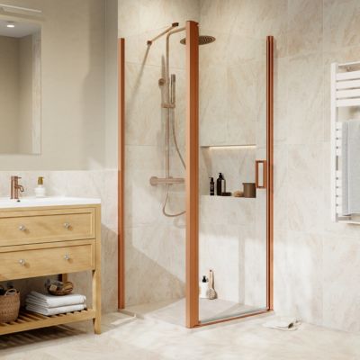 Paroi de douche fixe l.80 x H.195 cm, verre transparent, profilé bronze cuivré, GoodHome Ledava