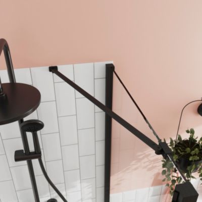 Paroi de douche fixe l.80 x H.195 cm, verre transparent, profilés aluminium noir, GoodHome Ledava
