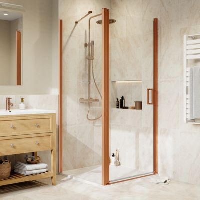 Paroi de douche fixe l.90 x H.195 cm, verre transparent, profilé bronze cuivré, GoodHome Ledava