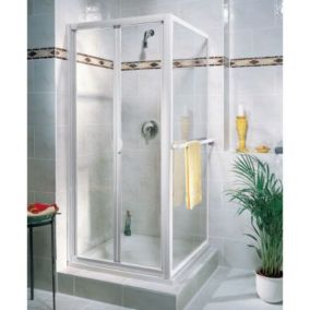 Paroi de douche fixe latérale pour douche Plia l.90 x H.185 cm, profilés alu blanc, Schulte Impériale