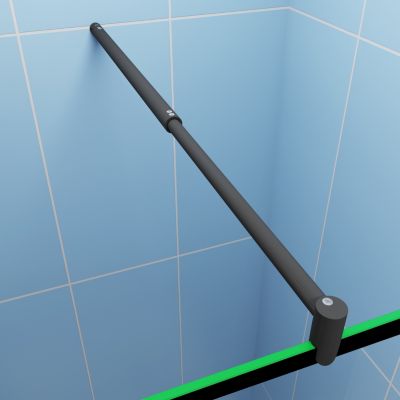 Paroi de douche fixe noir 140x200 cm verre 8mm anticalcaire style moderne avec étagère alu 140 cm et barre fixation 70-120 cm