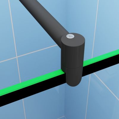 Paroi de douche fixe noir 140x200 cm verre 8mm anticalcaire style moderne avec étagère alu 140 cm et barre fixation 70-120 cm