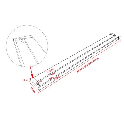Paroi de douche fixe noir 140x200 cm verre 8mm anticalcaire style moderne avec étagère alu 140 cm et barre fixation 70-120 cm