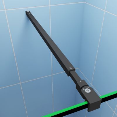 Paroi de douche fixe noir 80x200 cm verre 8mm anticalcaire style moderne + étagère alu 80 cm + barre fixation 73-120 cm