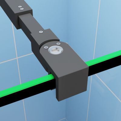 Paroi de douche fixe noir 80x200 cm verre 8mm anticalcaire style moderne + étagère alu 80 cm + barre fixation 73-120 cm