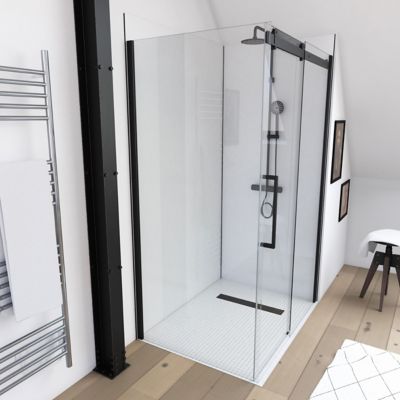 Paroi de douche fixe noir Galedo Rolling transparente 80cm