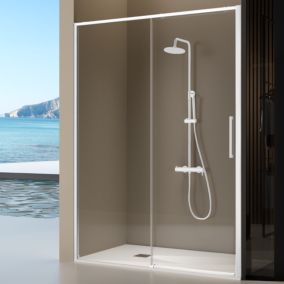 Paroi de douche fixe + porte coulissante DELTA blanc mat 107-109.6 cm