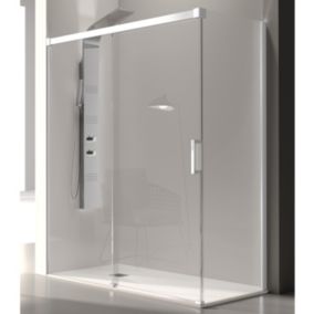 Paroi de douche fixe + Porte coulissante GLASE profil blanc 120 cm Paroi latérale : 66 - 69 cm