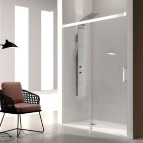 Paroi de douche fixe + Porte coulissante GLASE profil blanc 145 cm Sans paroi laterale