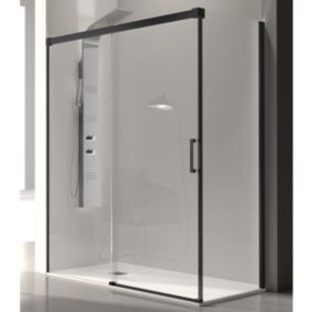 Paroi de douche fixe + Porte coulissante GLASE profil noir mat 115 cm Paroi laterale : 66 - 69 cm