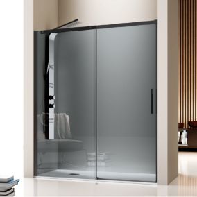 Paroi de douche fixe + Porte coulissante LUNA profil noir mat verre fumé 120 cm Paroi latérale : 66.5 - 69 cm