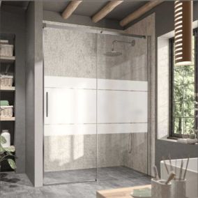 Paroi de douche fixe + Porte coulissante LUNA verre serigraphie 160 cm  Sans paroi laterale