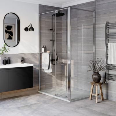 Paroi de douche fixe pour paroi à l'italienne l.80 x H.195 cm, verre transparent, profilés chromé, GoodHome Evanna