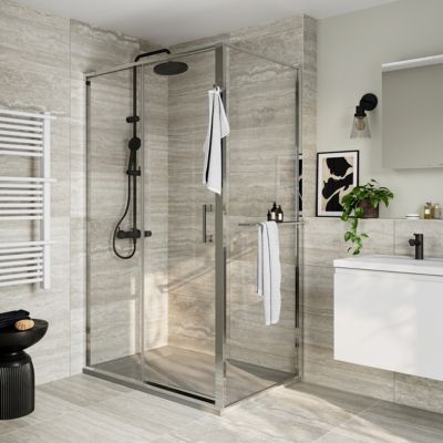 Paroi de douche fixe pour porte de douche coulissante ou pivotante l.80 x H.195 cm, verre transparent, profilés chromé, GoodHome Evanna