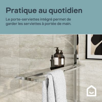 Paroi de douche fixe pour porte de douche coulissante ou pivotante l.80 x H.195 cm, verre transparent, profilés chromé, GoodHome Evanna