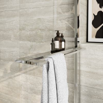 Paroi de douche fixe pour porte de douche coulissante ou pivotante l.80 x H.195 cm, verre transparent, profilés chromé, GoodHome Evanna