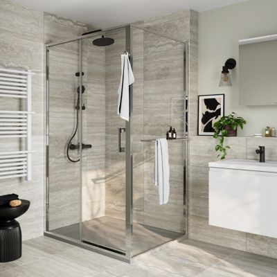 Paroi de douche fixe pour porte de douche coulissante ou pivotante l.90 x H.195 cm, verre transparent, profilés chromé, GoodHome Evanna