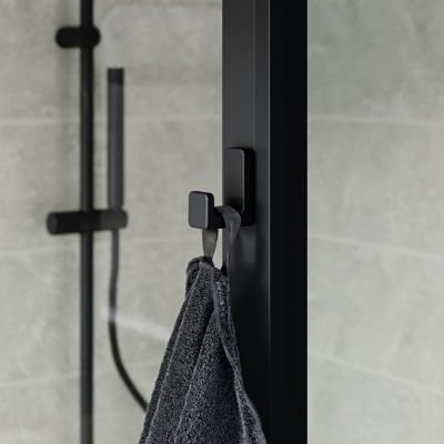 Paroi de douche fixe pour porte de douche coulissante ou pivotante l.90 x H.195 cm, verre transparent, profilés noir, GoodHome Evanna