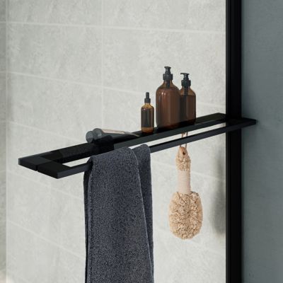 Paroi de douche fixe pour porte de douche coulissante ou pivotante l.90 x H.195 cm, verre transparent, profilés noir, GoodHome Evanna