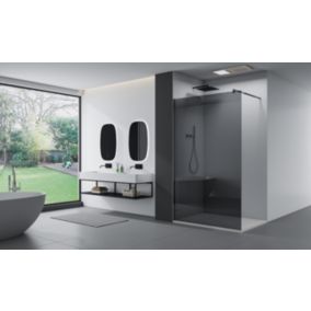 Paroi de douche fixe sans porte, nano protection-verre véritable de 8mm EX101 noir, verre gris, 200x100cm