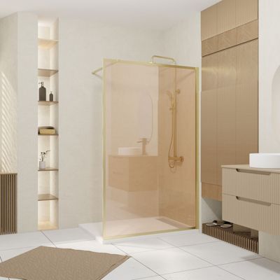 Paroi de douche H.200 x l.120 cm, verre brun, profilés dorés brossés, Galedo Golden Edge