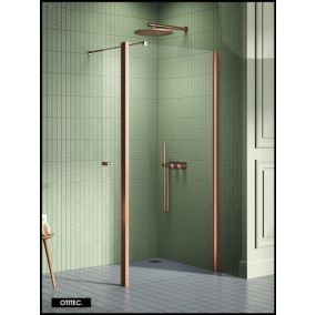 Paroi de Douche Italienne - 100 x 195 - SEPTIA CUIVRE BROSSE - Retour Pivotant 34 cm - Cuivre Brossé