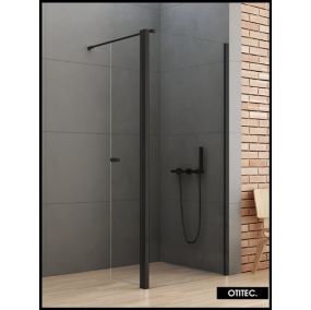 Paroi de Douche Italienne - 100 x 195 - SEPTIA NOIR MAT - Retour Pivotant 34 cm - Noir Mat