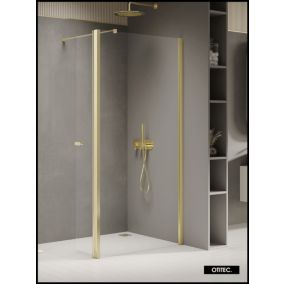 Paroi de Douche Italienne - 100 x 195 - SEPTIA OR LEGER - Retour Pivotant 34 cm - Or léger