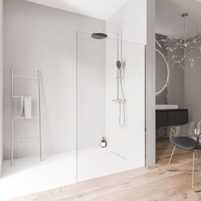 Paroi de douche italienne 100x200cm, verre NANO 10mm, profilé mural inox chrome, sans profilé sol - EX102