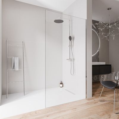 Paroi de douche italienne 100x220cm, verre NANO 10mm, profilé mural inox chrome, sans profilé sol - EX102-2