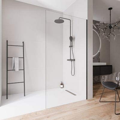 Paroi de douche italienne 110x220cm, verre NANO 10mm, profilé mural inox noir mat, sans profilé sol - EX102-2