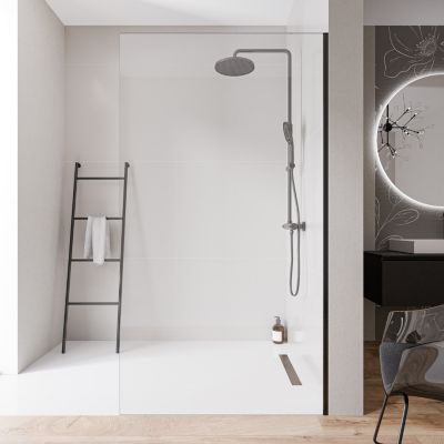 Paroi de douche italienne 110x220cm, verre NANO 10mm, profilé mural inox noir mat, sans profilé sol - EX102-2