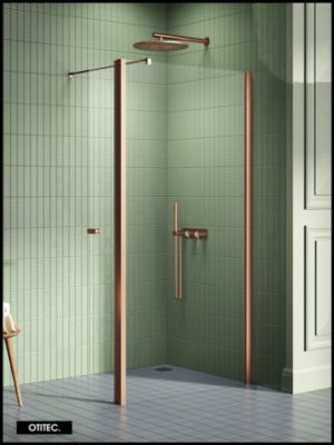 Paroi de Douche Italienne - 120 x 195 - SEPTIA  CUIVRE BROSSE - Retour Pivotant 54 cm - Cuivre Brossé