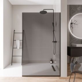 Paroi de douche italienne 120x200cm, verre fumé NANO 10mm, profilé mural + sol noir mat - EX102