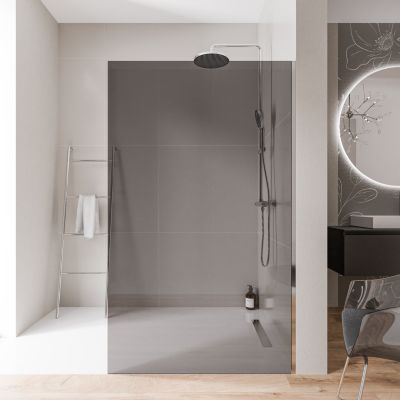 Paroi de douche italienne 160x200cm, verre fumé NANO 10mm, profilé mural inox chrome, sans profilé sol - EX102