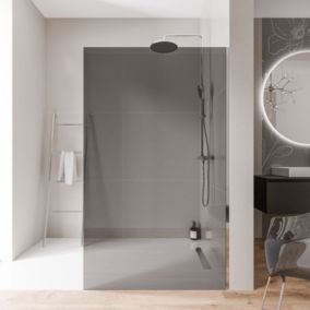 Paroi de douche italienne 160x200cm, verre fumé NANO 10mm, profilé mural inox chrome, sans profilé sol - EX102