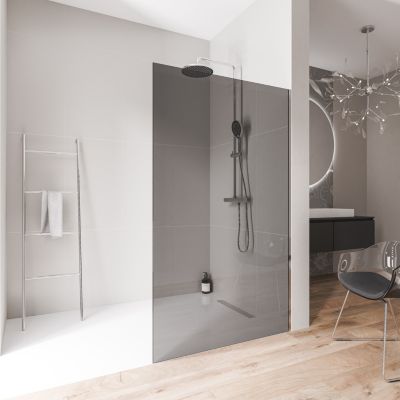 Paroi de douche italienne 160x200cm, verre fumé NANO 10mm, profilé mural inox chrome, sans profilé sol - EX102