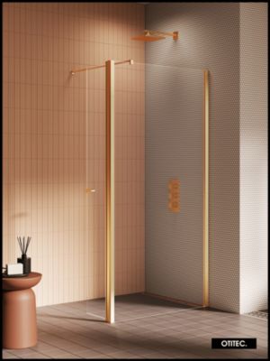 Paroi de Douche Italienne - 70 x 195 - SEPTIA OR BROSSE - Retour Pivotant 54 cm - Or Brossé