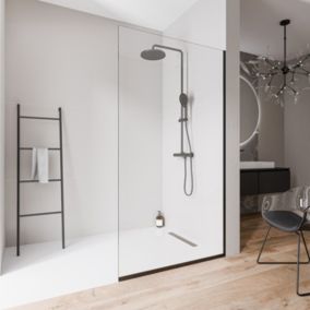 Paroi de douche italienne 70x220cm, verre NANO 10mm, profilé mural + sol noir mat - EX102-2