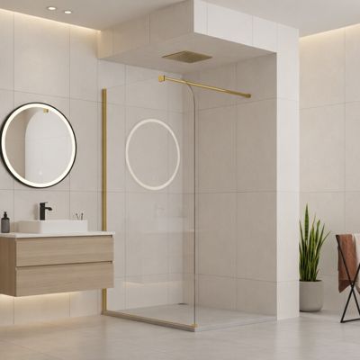 Paroi de douche italienne Clear - 100 x 195 cm - Or brossé - GAUCHE - LUCIA
