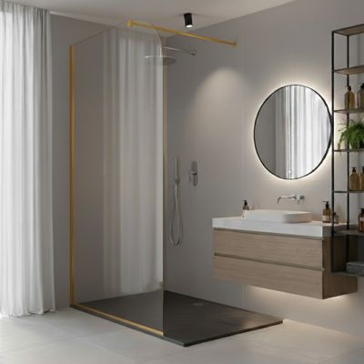 Paroi de douche italienne Clear - 100 x 195 cm - Or brossé - GAUCHE - LUCIA