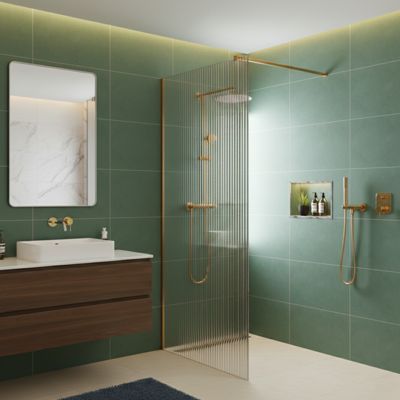 Paroi de douche italienne flûtée - 110 x 195 cm - Or brossé - LINEA