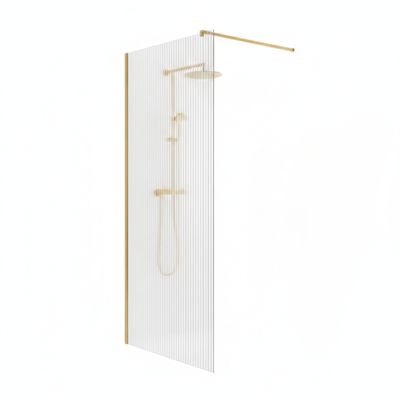 Paroi de douche italienne flûtée - 110 x 195 cm - Or brossé - LINEA