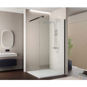 Paroi de douche italienne verre trempé 10mm Vitre de douche profilé alu, EX103, 200x100cm, carrée, Noir mat, Sans LED